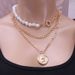 Fashion Shaped Pearl Mixed With Three-layer Chain Necklace, Hip-hop Rose Relief Queen Pendant_ipsvogv.com