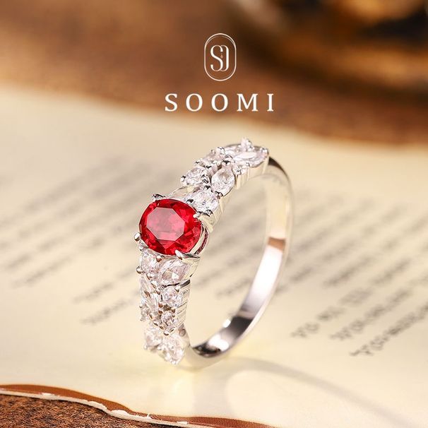 Simple Silver Inlaid With Red Zircon Fashionable Versatile, High-end, Light Luxury, Index Finger Ring, Exquisite And_ipsvogv.com