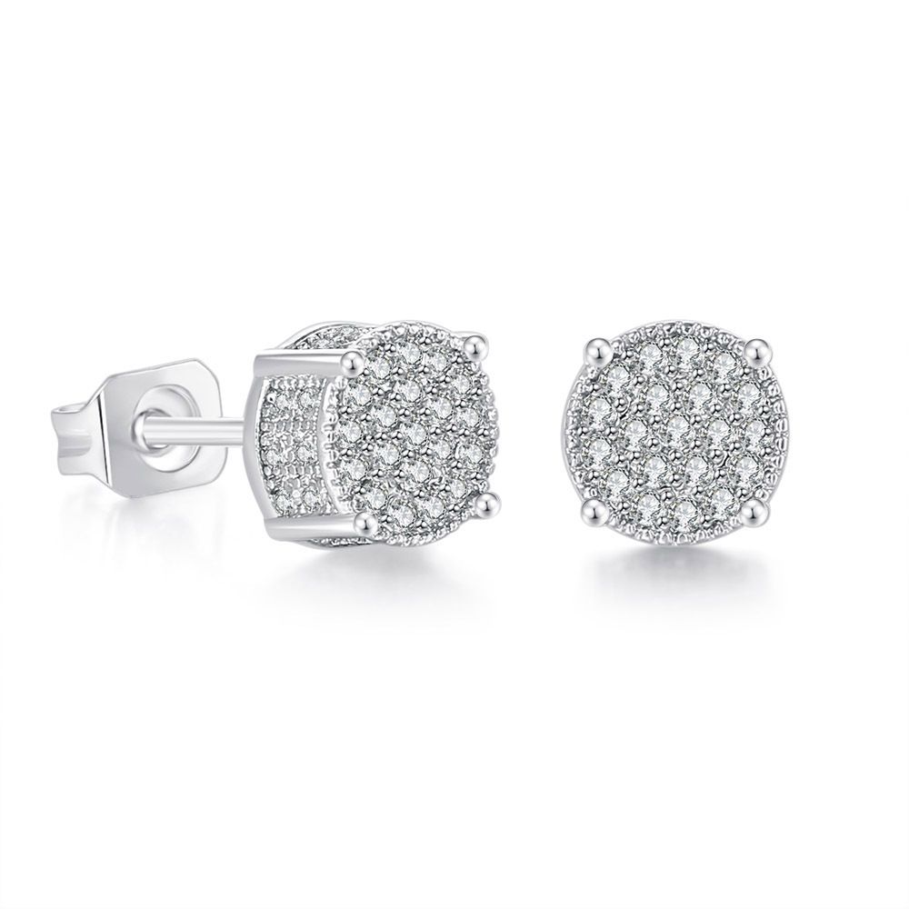 Unisex popular full diamond hip hop men's earrings zircon micro inlaid color separated electroplated round earrings_ipsvogv.com