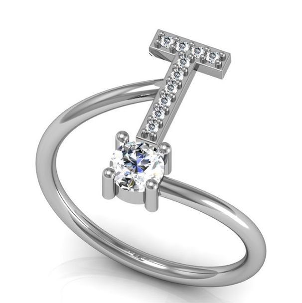 Creative New Style 26 English Letters, Set With Mozambique Diamond 0.3CT Ring, Korean Version Simple Opening Ring_ipsvogv.com