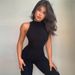 European and American new women's fashion high collar tight high waist casual solid color sports jumpsuit for women_ipsvogv.com