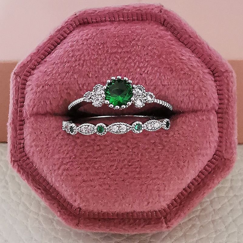 Zircon women's ring copper plated with green and blue combination ring weighing Jin r5721_ipsvogv.com