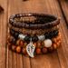ethnic Stacking Beaded Elastic Bracelet Personalized Maillard Retro Bull Head Turquoise Round Bead Hand Jewelry_ipsvogv.com