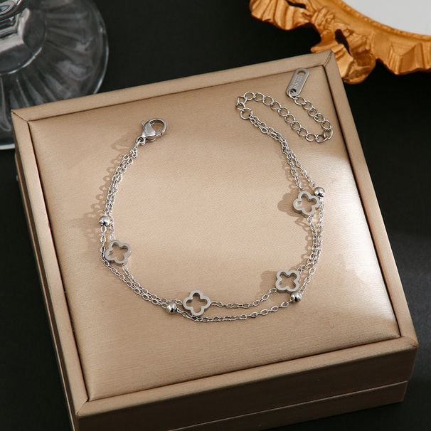 Trendy Hollow Out Four Leaf Clover Titanium Steel Bracelet For Women, Niche Design, Best Friend Gift, Hand Jewelry That_ipsvogv.com