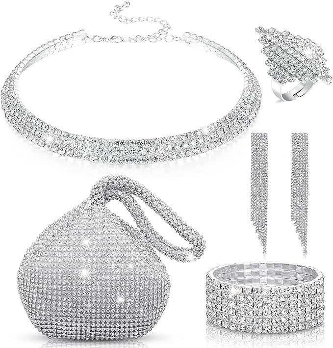 Bride earrings, necklaces, rings, bracelets set, trendy new set, classic tassel with new dumpling bag_ipsvogv.com
