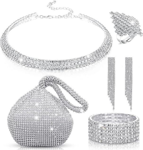 Bride earrings, necklaces, rings, bracelets set, trendy new set, classic tassel with new dumpling bag_ipsvogv.com