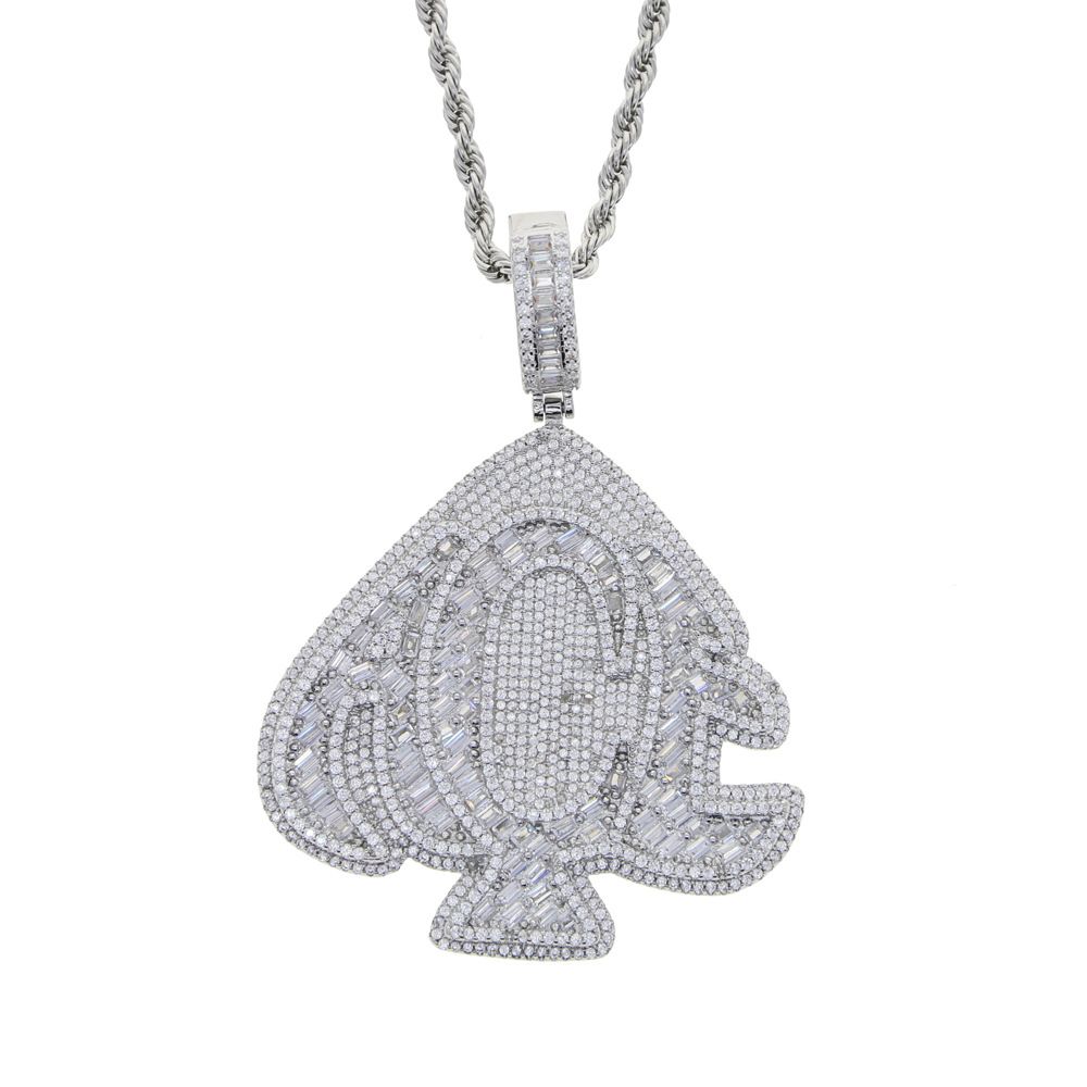 Men's Hip-Hop Heart Pendant Necklace - Punk Style Diamond-Encrusted Drop Pendant With Rope Chain, Silver & Gold Hip Hop Pendant_ipsvogv.com