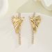 Exaggerated Fan-shaped Bowknot Earrings Gold High-end Sense Inlaid With Diamonds Tassel Ear Drops_ipsvogv.com