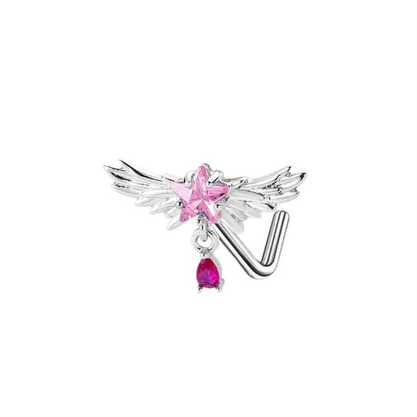 heart-shaped zircon nose nail chain L Rod nose nail nose stud piercing jewelry factory_ipsvogv.com