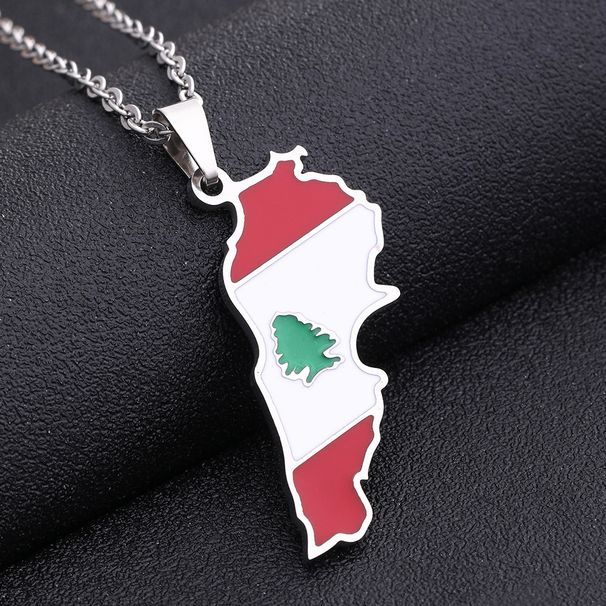 Retro Lebanon Oil Drops Map Pendant Necklace Men and Women Stainless Steel Couple Necklace Trend Accessories_ipsvogv.com