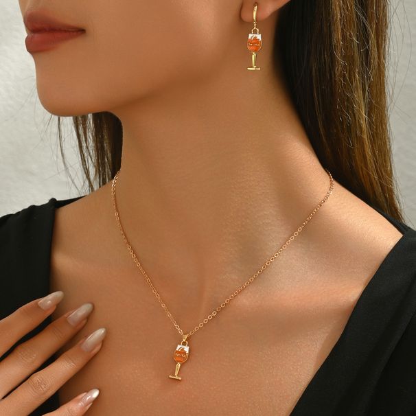 Wine Glass Drop Jewelry Set | Personalized Clavicle Necklace & Earrings | Elegant Oil Pendant Design For Women_ipsvogv.com