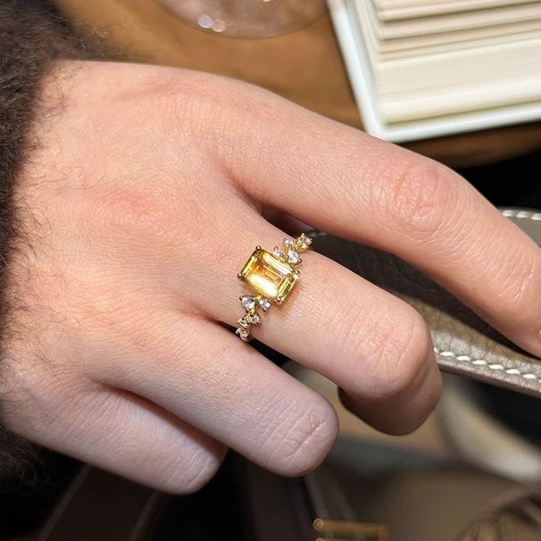 S Pure Silver Natural Yellow Crystal Square Sugar For Women, Light Exquisite Luxury, Niche High-end Index Finger Ring_ipsvogv.com
