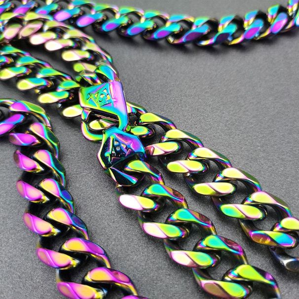 Iridescent Freemasonry Masonic Mason Man's 15mm Width Stainless Steel Solid Chain Necklace Long 16~22 Inch_ipsvogv.com