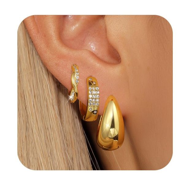 Women’s Jewelry Set Fashion Real Gold Brass Electroplating Personalized Fashion Exaggerated Zircon Inlaid Twisted Earrings Three Piece Set_ipsvogv.com