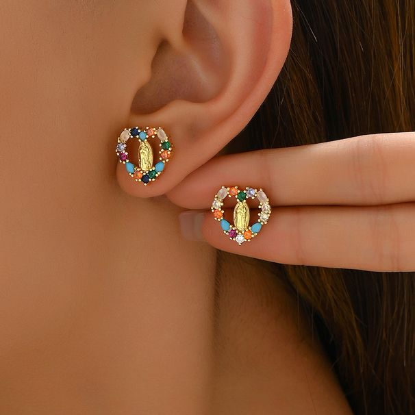 Fashionable minimalist heart-shaped for the Virgin Mary with colorful zircon and geometric high-end earrings_ipsvogv.com
