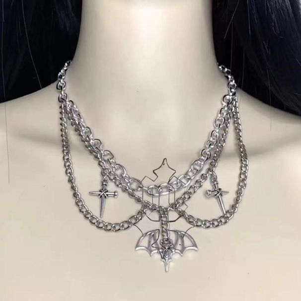 Cross Bat Double Layer Necklace_ipsvogv.com