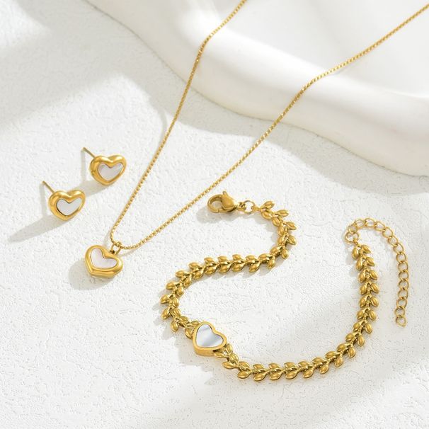 Sweet And Fresh Korean Style Bracelet Necklace Earrings Set Mother Of Pearl Wheat Ear Design Bracelet Niche Love Chain_ipsvogv.com