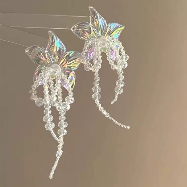 Unisex Forest Style Fresh Crystal Flower Bow Tassel Earrings Super Fairy Fashion Light Luxury Earrings Temperament High End Earrings_ipsvogv.com