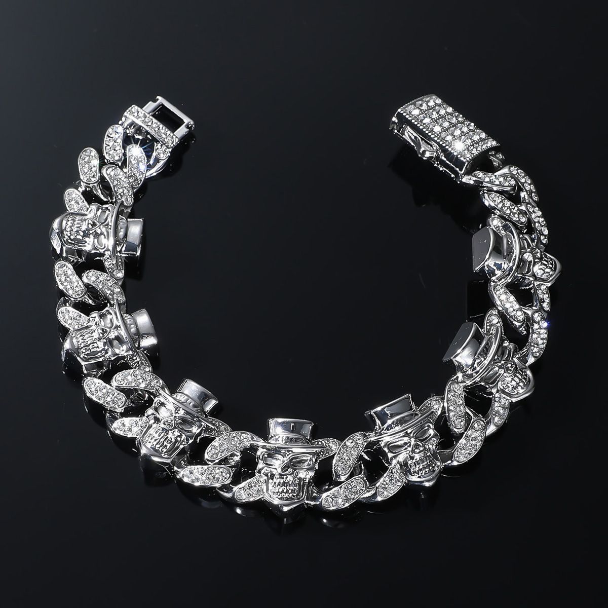 New Men's Necklace Bracelet Full Diamond Skull Cuban Street Hip Hop Chain_ipsvogv.com