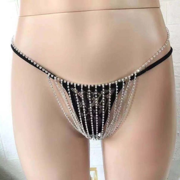 Sexy ladies full set of rhinestone bra body chain jewelry temperament crystal hollow thin straps adjustable T string underwear for women_ipsvogv.com