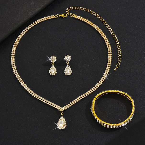 Bridal Dress Water Drop Zircon Necklace Earrings Bracelet Three-Piece Jewelry Set_ipsvogv.com