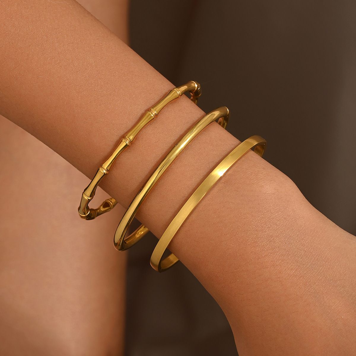 3pcs/set Stainless Steel Gold Bracelet Set With Diamond Nails High End Four Leaf Clover Bracelet Gold Bangles_ipsvogv.com