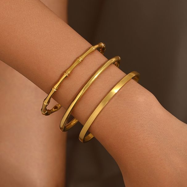 3pcs/set Stainless Steel Gold Bracelet Set With Diamond Nails High End Four Leaf Clover Bracelet Gold Bangles_ipsvogv.com