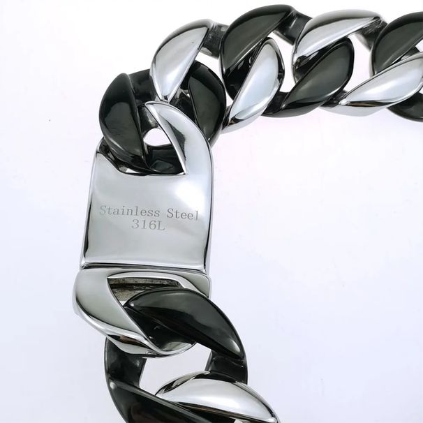 Heavy 316l Stainless Steel 32mm Solid Necklace Steel and Black Dual Colors Men's Jewelry_ipsvogv.com