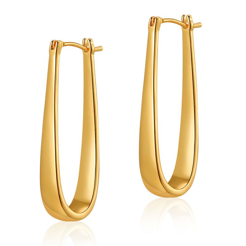 Copper plated K real gold minimalist earrings water drop U shaped modified slim earrings metal texture oval fashion earrings_ipsvogv.com