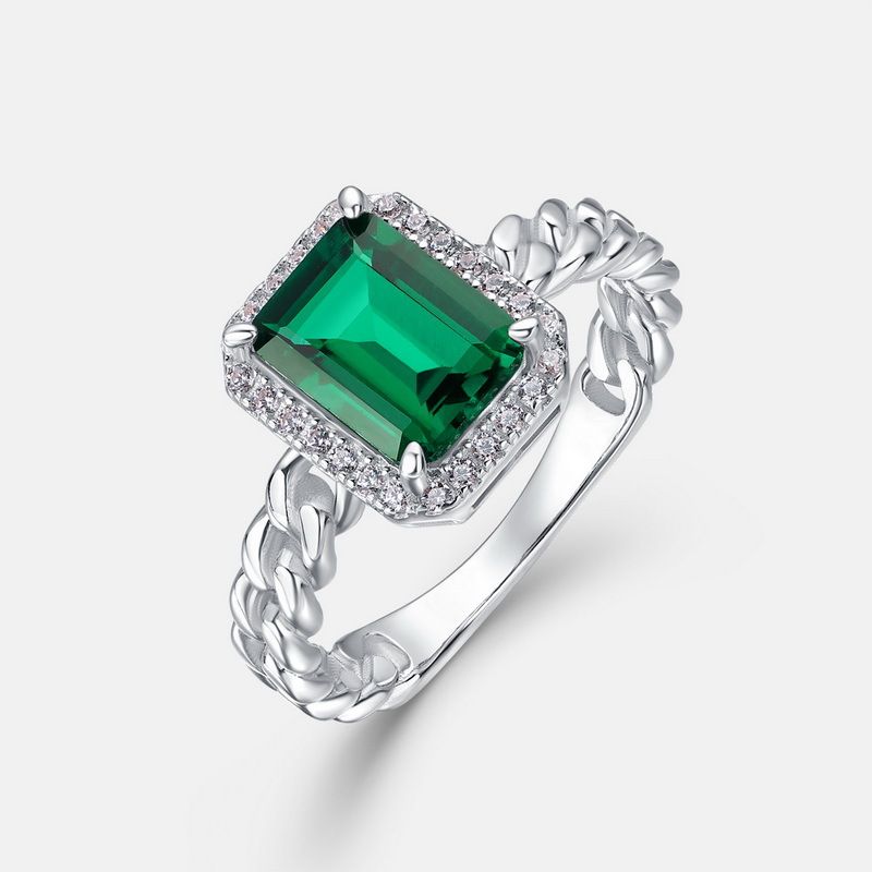 Geometric Cultivated Emerald Light Luxury Ring Female S925 Full Inlaid Colored Gem Twist Finger Ring Retro_ipsvogv.com