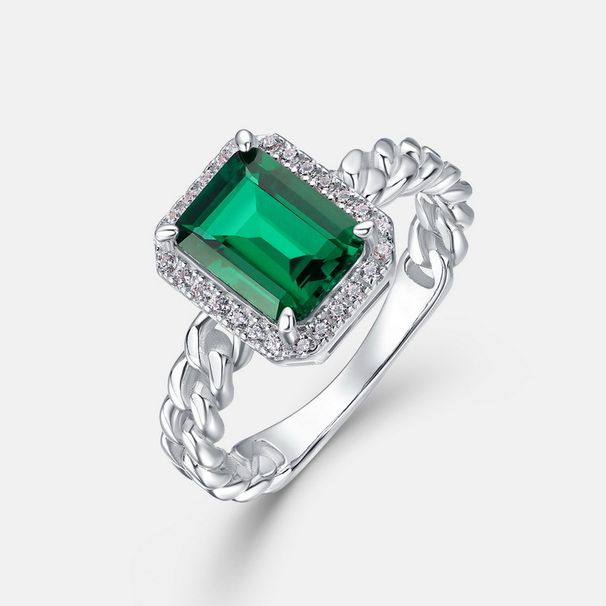 Geometric Cultivated Emerald Light Luxury Ring Female S925 Full Inlaid Colored Gem Twist Finger Ring Retro_ipsvogv.com