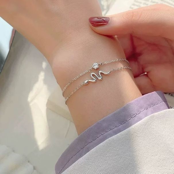 Double Layer Zircon Women's Unique Small Crowd Simple Temperament Fortune China-Chic Snake Year Bracelet_ipsvogv.com