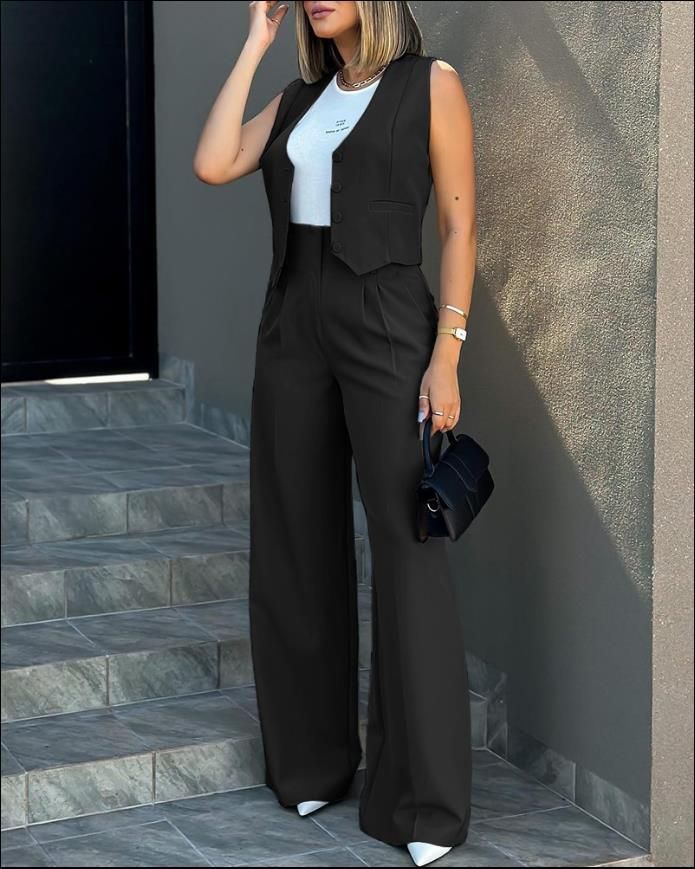 Women's fashion suit vest vest wide leg pants casual suit_ipsvogv.com