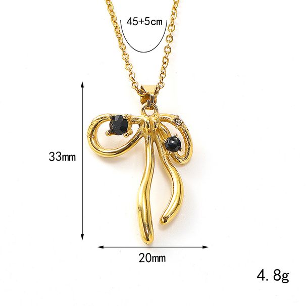 New Lazy Light Luxury Ribbon Inlaid Diamond Bow Necklace For Women, Niche Design Elegant Versatile Titanium Steel_ipsvogv.com