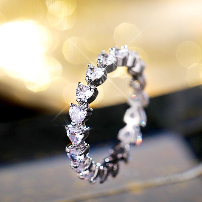 Cao Shi Simple Jewelry Sweet Ins Style Full Circle Heart Shaped Zircon Women's Valentine's Day Gift Ring_ipsvogv.com