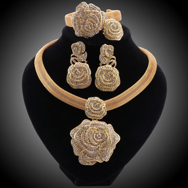 Italian Gold Color Crystal Necklace Earings Bracelet Ring Jewelry Set African Bride Jewelry For Women Wedding Party Gifts_ipsvogv.com