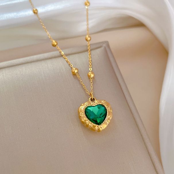 Full Body 【 Titanium Steel 】 Green Love Female Niche Design Minimalist Pendant Short Collarbone Chain Korean Version 【 】_ipsvogv.com