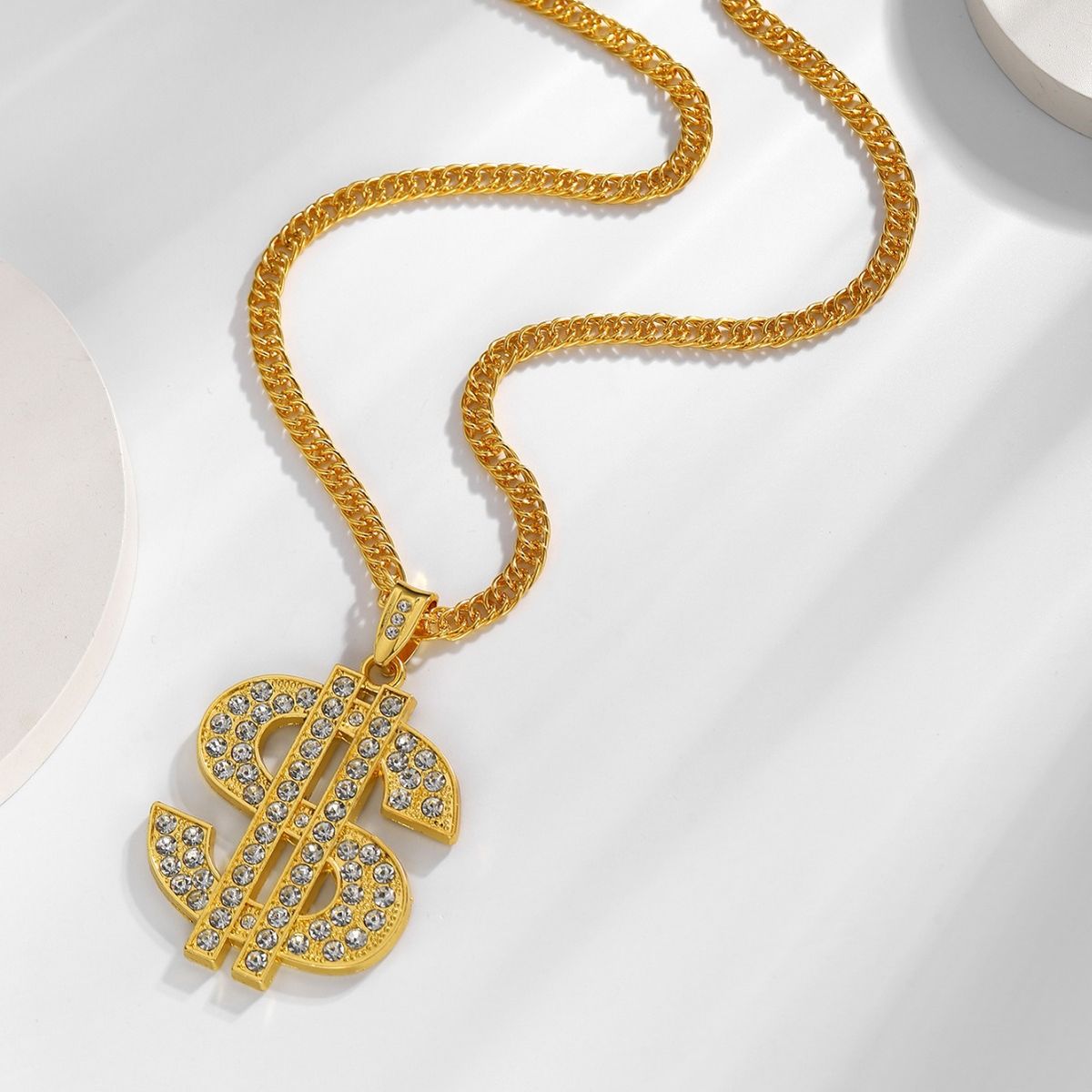 Hip Hop Symbol Pendant Necklace With Personalized Diamond Embedding Exaggerate And Dominant Dollar Alloy Men's Trendy_ipsvogv.com