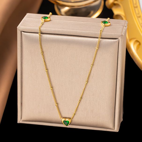 Fashioable, Simple, Iche, Versatile, Emerald Stailess Steel Circle, Heart Ecklace, Bracelet Accessories Set For_ipsvogv.com