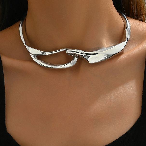 Geometric exaggeration, hip-hop style necklace, female personality, alloy double-layer design, women's collarbone chain,_ipsvogv.com
