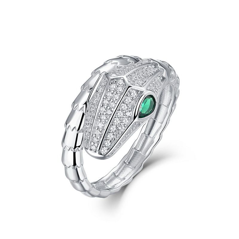 Snake wrapped full diamond design ring female S925 silver inlaid colored gem snake bone finger ring light luxury_ipsvogv.com