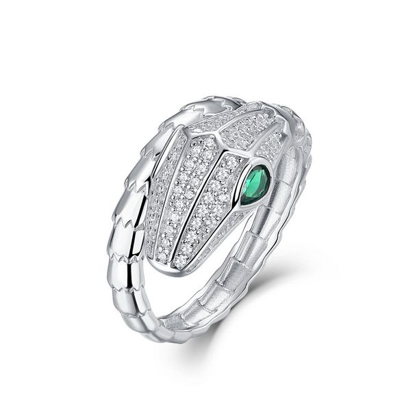 Snake wrapped full diamond design ring female S925 silver inlaid colored gem snake bone finger ring light luxury_ipsvogv.com
