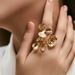 French flower ring color preserving copper plated with K real gold personality design irregular metal feel creative temperament ring_ipsvogv.com