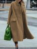 Women's solid color temperament commuting loose woolen green coat without lapels_ipsvogv.com