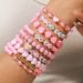 Soft Ceramic Handmade Pink Series Valentine's Day Love Heart Bracelet Set Jewelry_ipsvogv.com
