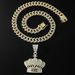 Hip Hop Full Diamond Crown Letter Pendant Cuban Chain Trendy Nightclub Personalized Men's Necklace Accessories_ipsvogv.com