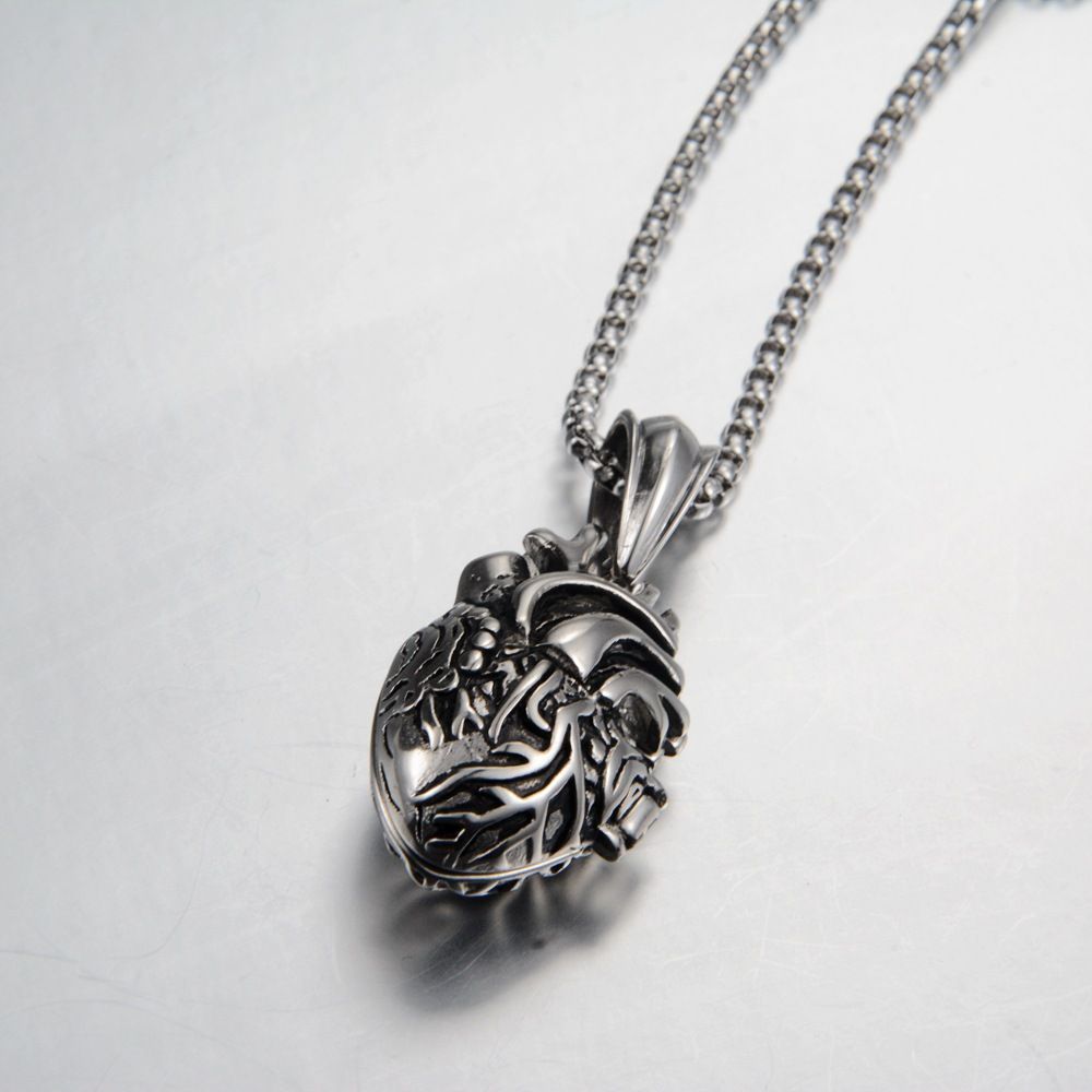 Openable Heart Pendant Personality Punk Necklace Men's Trendy Retro Titanium Steel Jewelry_ipsvogv.com