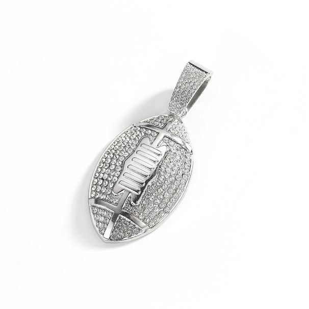 Hip Hop Fashion Full Diamond Rugby Alloy Pendant Square Sugar Cuban Tennis Fried Dough Twists Chain Men's Necklace_ipsvogv.com