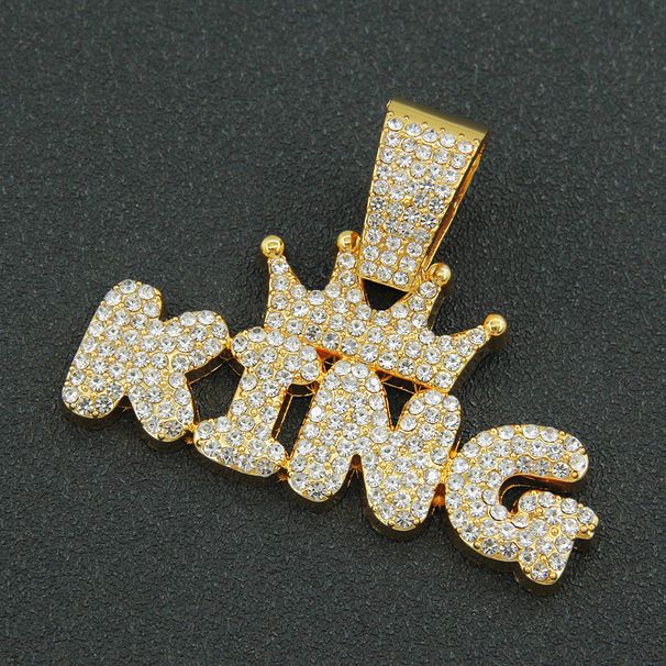 hip hop cool glossy king letter pendant necklace necklace Men's trendy cool Cuban chain accessories_ipsvogv.com