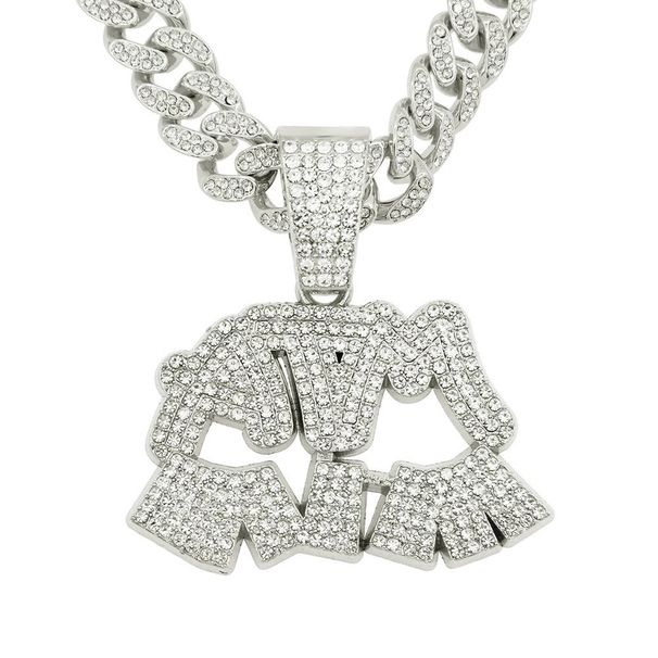 Hip Hop Exaggerated Cool Full Diamond Spliced Letter Pendant Necklace New Trendy Outfit Cuban Chain_ipsvogv.com